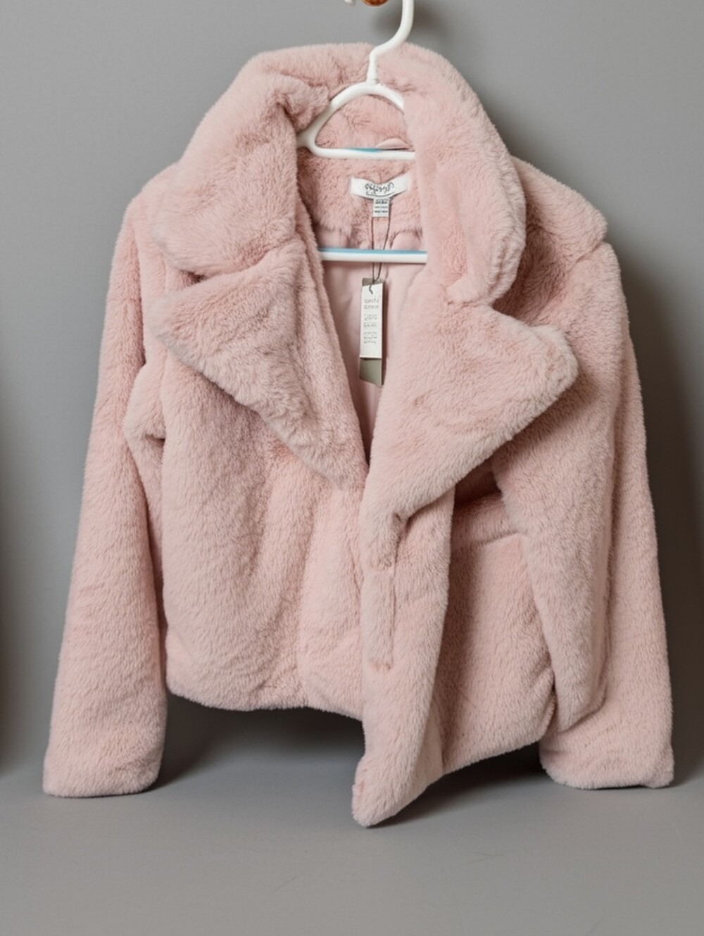 Plush Faux Fur Jacket in Light Pink